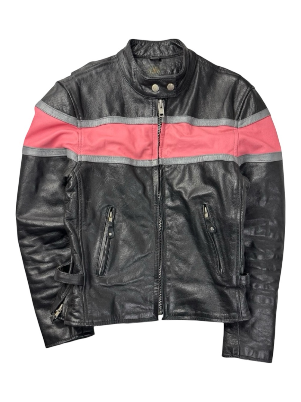 Vintage ‘80s Striped Pink Genuine Leather Biker Jacket